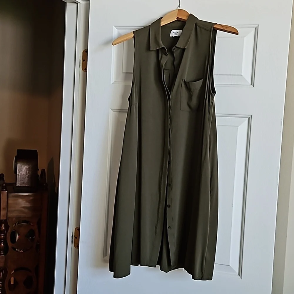 OLD NAVY Button Down Collared Tunic Dress sz M Ladies Hunter Green